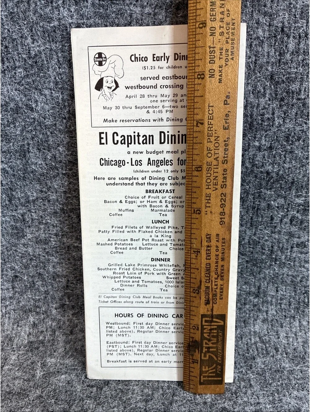 Vtg 1963 Santa Fe El Capitan Brochure Menu Grand Canyon Train Timetable Sheet